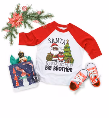 Santa Big Brother Announcement Shirt - Holiday Christmas Raglan Tee
