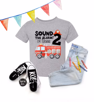Firetruck 2nd Birthday Shirt: Sound the Alarm, I'm Two