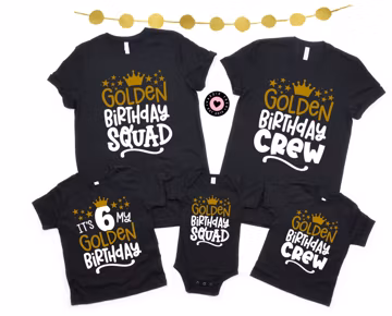 Golden Birthday Crew Matching Shirts: Unisex Family Tees