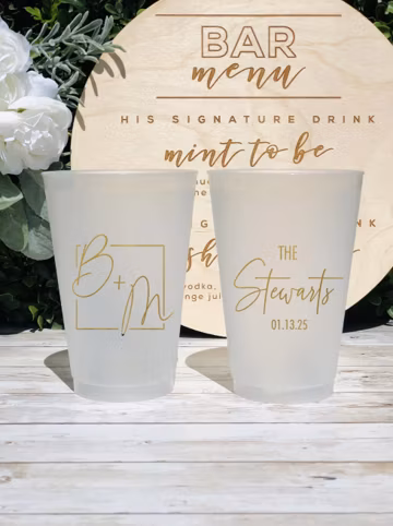 Custom Frosted Cups | Personalized Party Cups for Wedding, Birthday & Baby Shower | Frosted Plastic Cups with Name for Event Favors