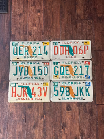 Florida license plates, license plate Florida, vintage Florida license plates, old Florida license plates, Florida 1982 1985 1986 1987 1991