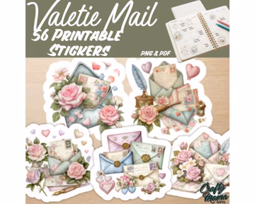 Printable Valentine Mail Stickers PNG PDF, Vintage Love Letter Clipart, Romantic Envelope Planner Stickers, Happy Mail Graphics PNG