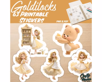 Printable Goldilocks Stickers PNG PDF, Fairy Tale Clipart, Cute Three Bears Planner Stickers, Storybook Graphics PNG