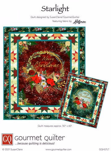 Christmas Quilt Pattern, Panel Pattern, Easy Pattern, Starlight Pattern, Merry Christmas Pattern, Holiday Pattern, Gourmet Quilter, GQHSTLT