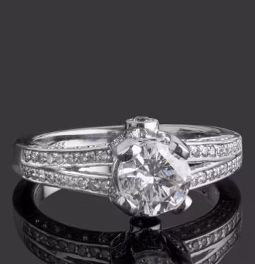 1.43 Carat Round Cut Diamond Engagement Ring - 14k White Gold Split Shank