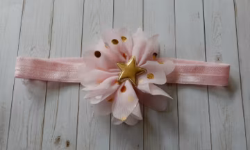 Pink Chiffon Flower Headband: Gold Star Baby Girl Bow