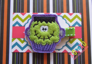Frankenstein Cupcake Hair Clip: Halloween Pigtail Clips