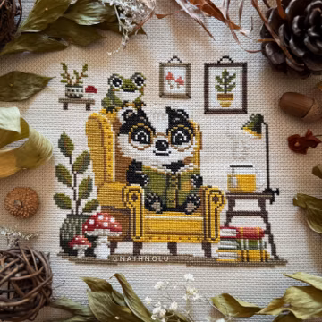 Reading Badger Cross Stitch Pattern PDF, Instant Download, Whimsical Woodland Animals Embroidery Design, Cozy Hole, Book Burrow, Chair, Frog