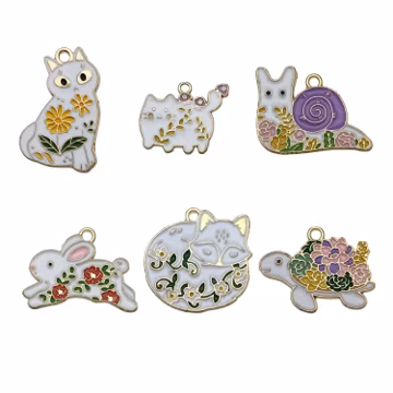 5/10pcs Enamel Animal Charms Alloy Cat, Snail, Rabbit, Turtle Pendants for DIY Bracelet Necklace Jewelry Making Accessories