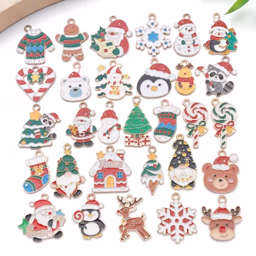 10/30pcs Christmas Decoration Charms Alloy Christmas, Bell, Snowflake, Elk, Gift, Santa Claus Pendants for DIY Jewelry Making Accessories