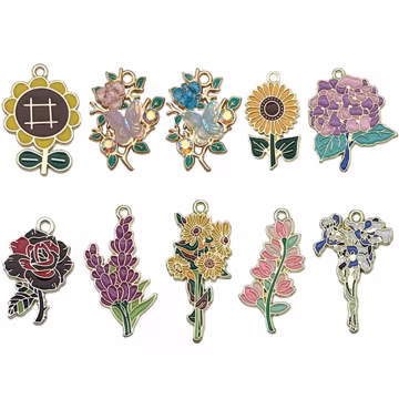 10pcs Colorful Enamel Flower Charms Alloy Sunflower, Butterfly Flower, Rose Flower, Lily Flower Pendants for DIY Jewelry Making Accessories