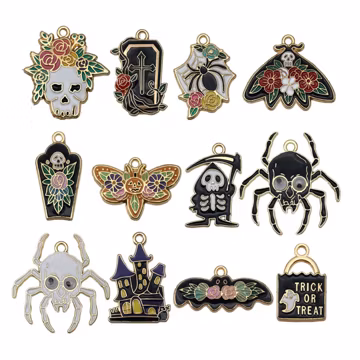 5pcs Gothic Halloween Decoration Charms Alloy Skull Moth, Tombstone, Spider Pendants for DIY Jewelry Making Accessories
