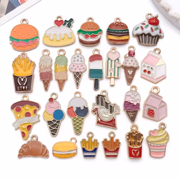 20/25pcs Enamel Ice Cream, Chocolate, Cake, Hamburger Pendants Alloy Food Pendants for DIY Bracelets Necklaces Jewelry Making Accessories