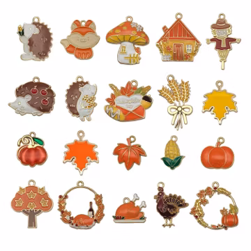 10/20pcs Enamel Thanksgiving Decoration Charms Alloy Maple Leaf, Pumpkin, Turkey Pendants for DIY Jewelry Making Accessories