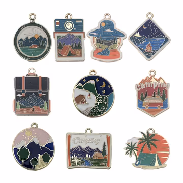 5/10pcs Enamel Camping Travel Charms Alloy Backpack, Beach, Scenery Pendants for DIY Bracelets Necklaces Earrings Jewelry Making Accessories