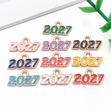 10pcs 9*18mm Enamel Year Number 2027 Charms Alloy Number Pendants for DIY Bracelet Necklace Earrings Jewelry Making Accessories