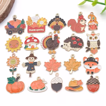 20pcs Thanksgiving Decoration Charms Alloy Turkey, Maple Leaf, Pumpkin Pendants for DIY Bracelet Necklace Earrings Jewelry Making Accessory