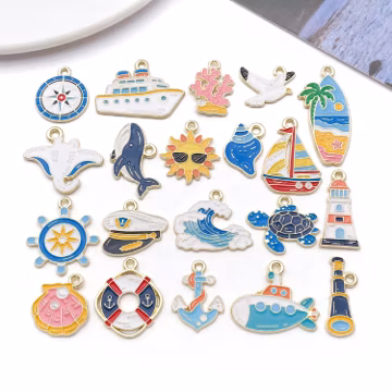 20pcs Ocean & Nautical Series Alloy Surfboards, Anchors, Submarines, Telescopes Pendants for DIY Jewelry Making Accessory