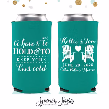 Adirondack Chairs - Slim 12oz Wedding Can Cooler #93S - Wedding Favors, Beverage Insulator, Beer Huggers, Wedding Favor, Gifts for Guests