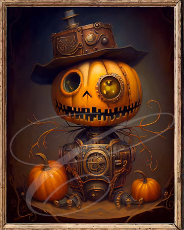 Primitive Vintage Label JPEG Digital Jars, Tiered tray, sign, print, Pillow Whimsical Halloween Retro Steampunk Jack O Lantern 8"x10"
