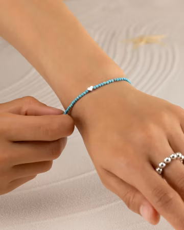 TINY TURQUOISE HEART beaded bracelet • tiny heart • sterling silver • gold filled • stretch water resistant • for her