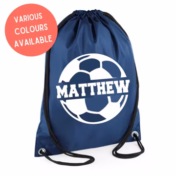 Personalised Name Drawstring Football Bag SPLIT Design Custom Sports Bag for Adults, Teens, College, PE or Gym Use Soccer Name Storage Kit
