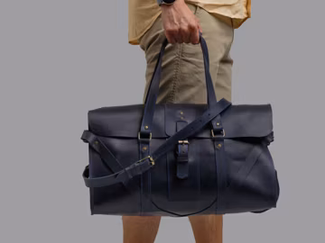 Monogrammed Black Leather Duffle Bag: Travel Weekender with Strap
