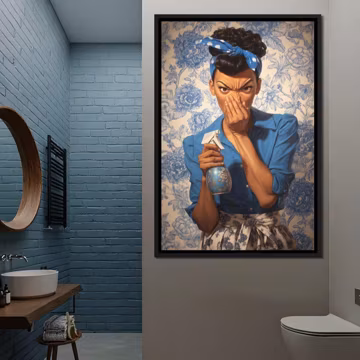 Bathroom Spray Clean: Quirky Art | Blue Color Scheme | Retro Home Decor | Fun Wall Art | Unique Gift Idea by NICHECANVAS