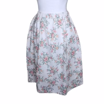 Vintage 80s Prairie Midi Skirt Womens Size M White Pink Floral Romantic Cottage