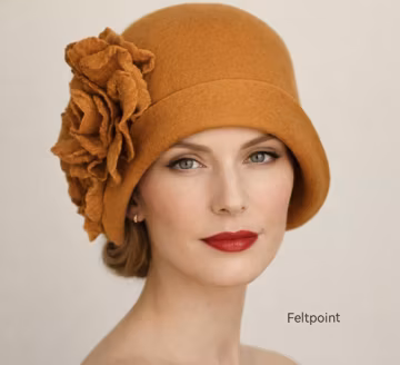 Felt Cloche Hat with Flower, Elegant Women’s Fascinator, Wedding Guest Hat, Derby Hat, Vintage 1920s Style, Feltpoint