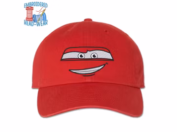 Lightning McQueen Face Embroidered Cap | Cars McQueen Halloween Costume Cap Ka-Chow | Adult & Youth Sizes | Trucker Cap Bucket Hat Dad Cap