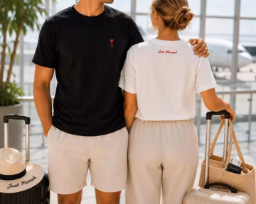 Embroidered Just Married Couple Shirts, Custom Honeymoon Outfit, Wedding Gift