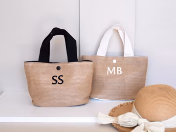 Personalized Straw Mini Tote Bag: Embroidered Initials, Summer Beach Purse