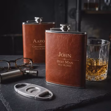 Personalized Engraved Flask – 8 Oz Stainless Steel Vegan Groomsmen Gift