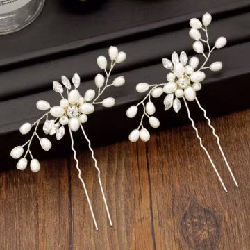 Faux Pearl Bridal Hair Pin, Silver Crystal Wedding Hair Accessories