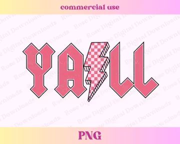 Y'all Checkered Lightning Bolt PNG | Western cowgirl | Vintage Shirt Design | Trending Cute rodeo t-shirt rocker sublimation digital file