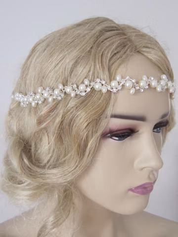 Ivory Pearl Wedding Headband: Rhinestone Bridal Hairpiece