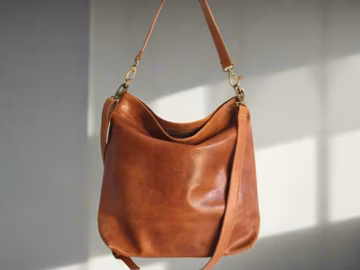Leather hobo bag, large tan purse with crossbody strap