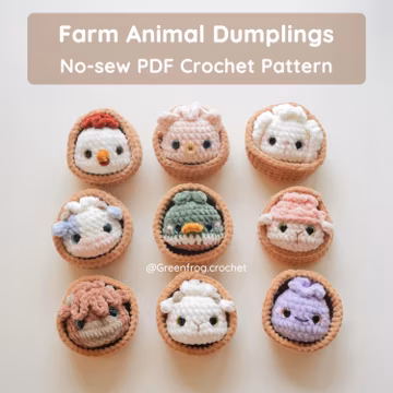 Dumpling Farm Animals No Sew Amigurumi Crochet Pattern, Squishy Bao Keychain Patterns