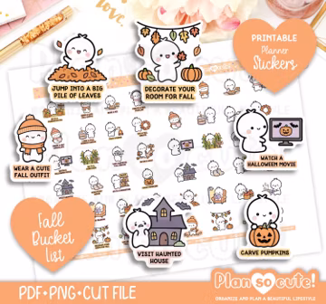 Tiny Puppet Fall Bucket List Stickers, Printable Planner Stickers, Bullet Journal Stickers, Printable PRINTABLE