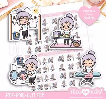Emily Laundry Time Stickers, Laundry day Printable Planner Stickers, Bullet Journal Stickers, Printable PRINTABLE