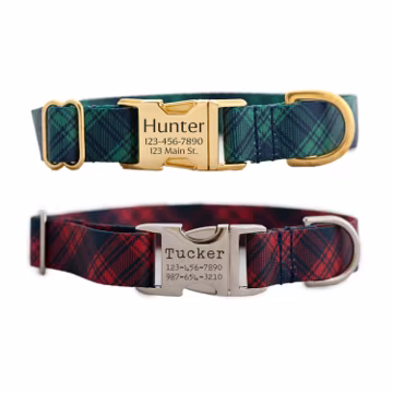 Personalized Tartan Plaid Dog Collar in Red or Dark Green