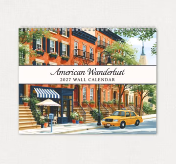 USA Travel Calendar 2027, American Cities Art Wanderlust Gift, US Holidays and Moon Phases