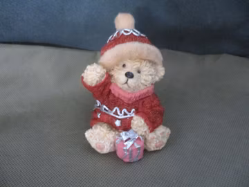 Vintage Resin Teddy Bear Figurine, Christmas Gift Decoration