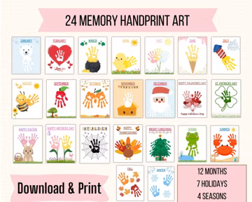 24 Monthly Handprint Art, Keepsake Craft (Digital Download)