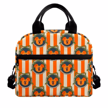 Lunch Bag Mickey Mouse Coquette Striped Framed Bow Pumpkin Disney Park School Bag MNSSHP, Fall Holiday Crossbody Purse, Halloween Treat Bag