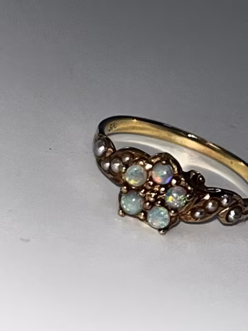 375 Gold Opal Pearl Flower Ring – Victorian Antique Multi Stone Jewelry