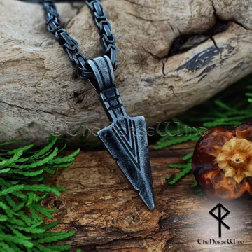 Gungnir Viking Necklace, Odin's Spear Head Pendant in Gunmetal/Silver/Black, Steel Arrowhead Protection Amulet, Jewelry Norse Mythology