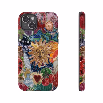 Vintage Mosaic Collage Phone Case Sun Celestial Mosaic Tiles Cases Trendy Preppy iPhone 15 14 13 12 Pro Max Plus Samsung S24 S23 S22 Pixel 8