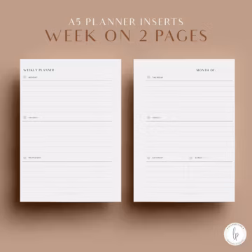 A5 Horizontal Weekly Planner, Week On Two Pages, Printable Planner Inserts, A5 Planner Inserts, A5 Printable Planner, WO2P, Agenda Inserts